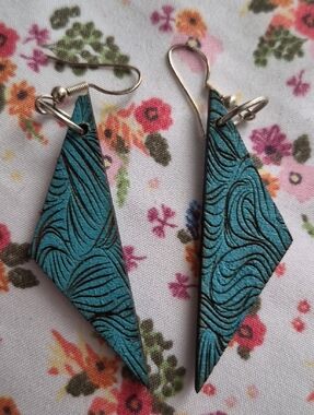 Turquoise Swirl Dangle Wooden Earrings -
